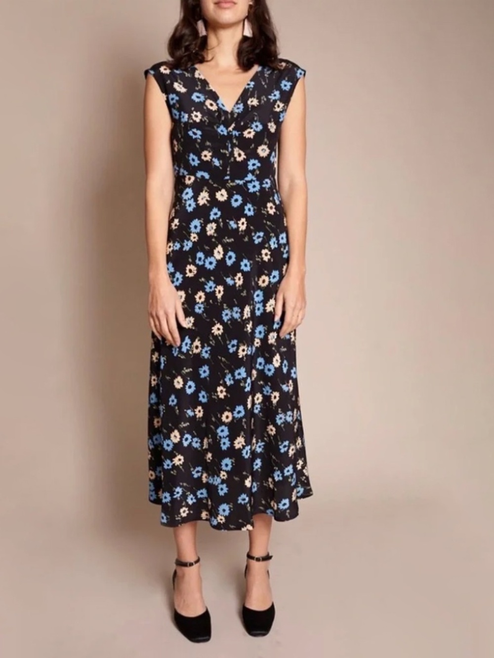 Store No. 6 silk floral bias dress black blue no.6 1930s XS S